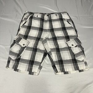 Helix Cargo Shorts Men's 34 Plaid White Black Baggy Skater Grunge Y2K